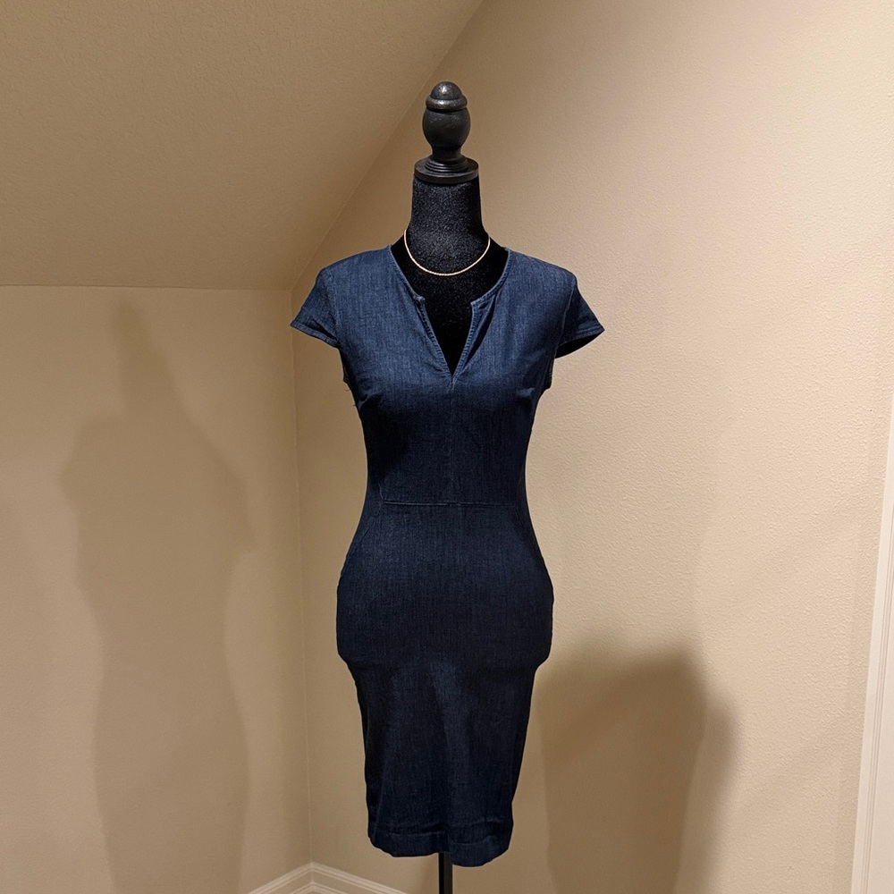 Banana Republic Dark Blue Denim Midi Sheath Dress
